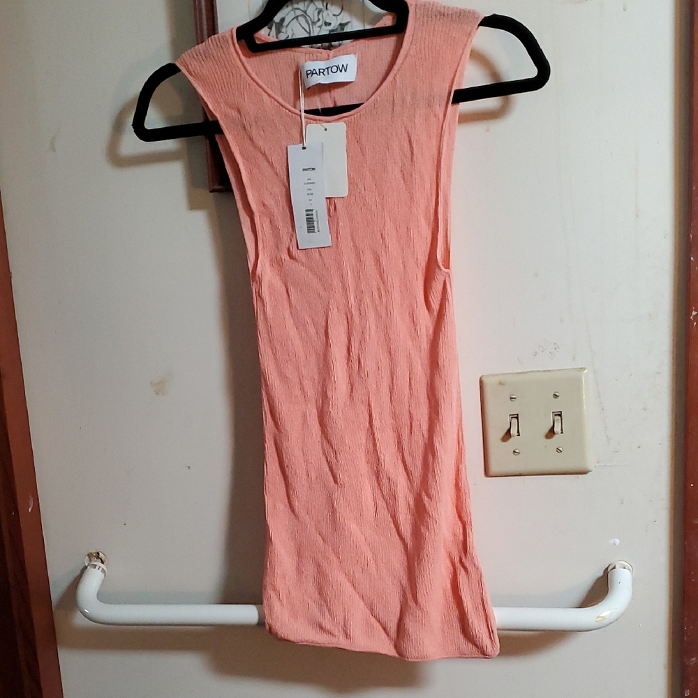 Nwt $795 Partow Textured Sleeveless Ribbed Top in Coral